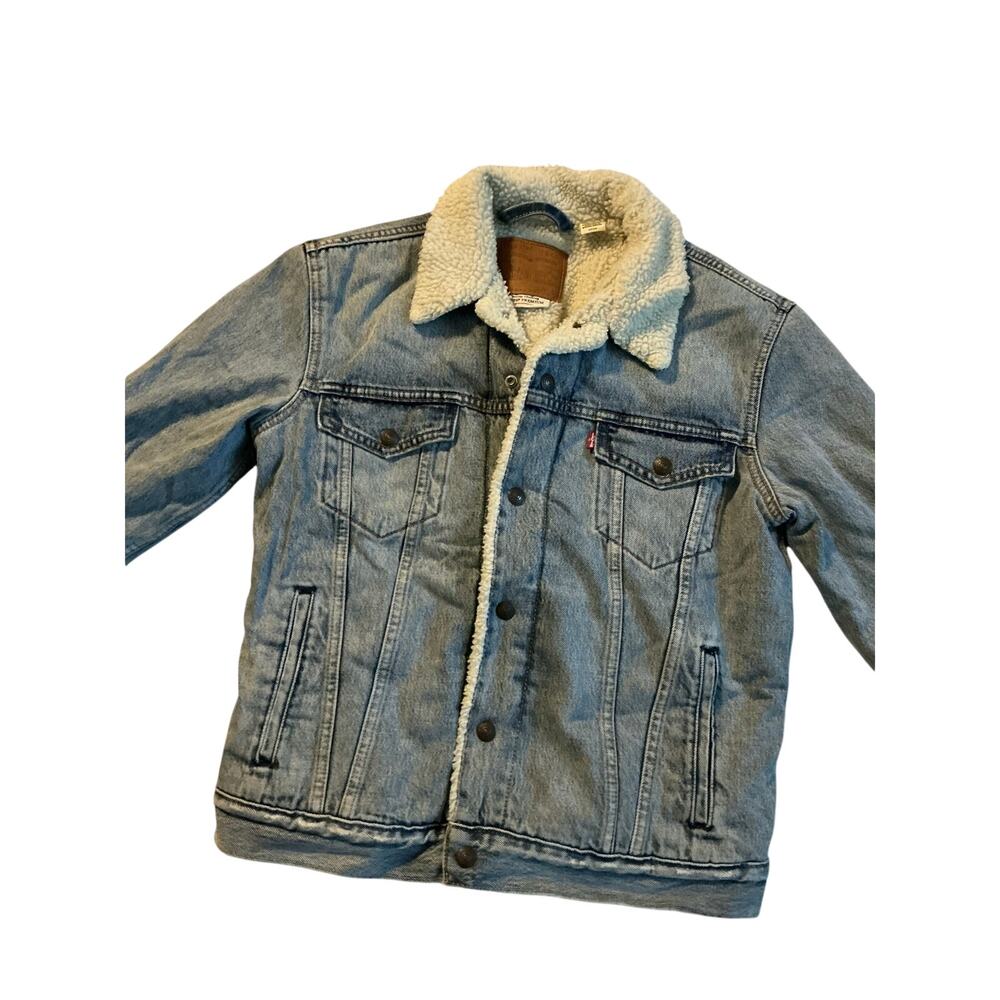 Levi’s Premium Type III Sherpa Lined Denim Trucker Jacket Lt Wash small grunge